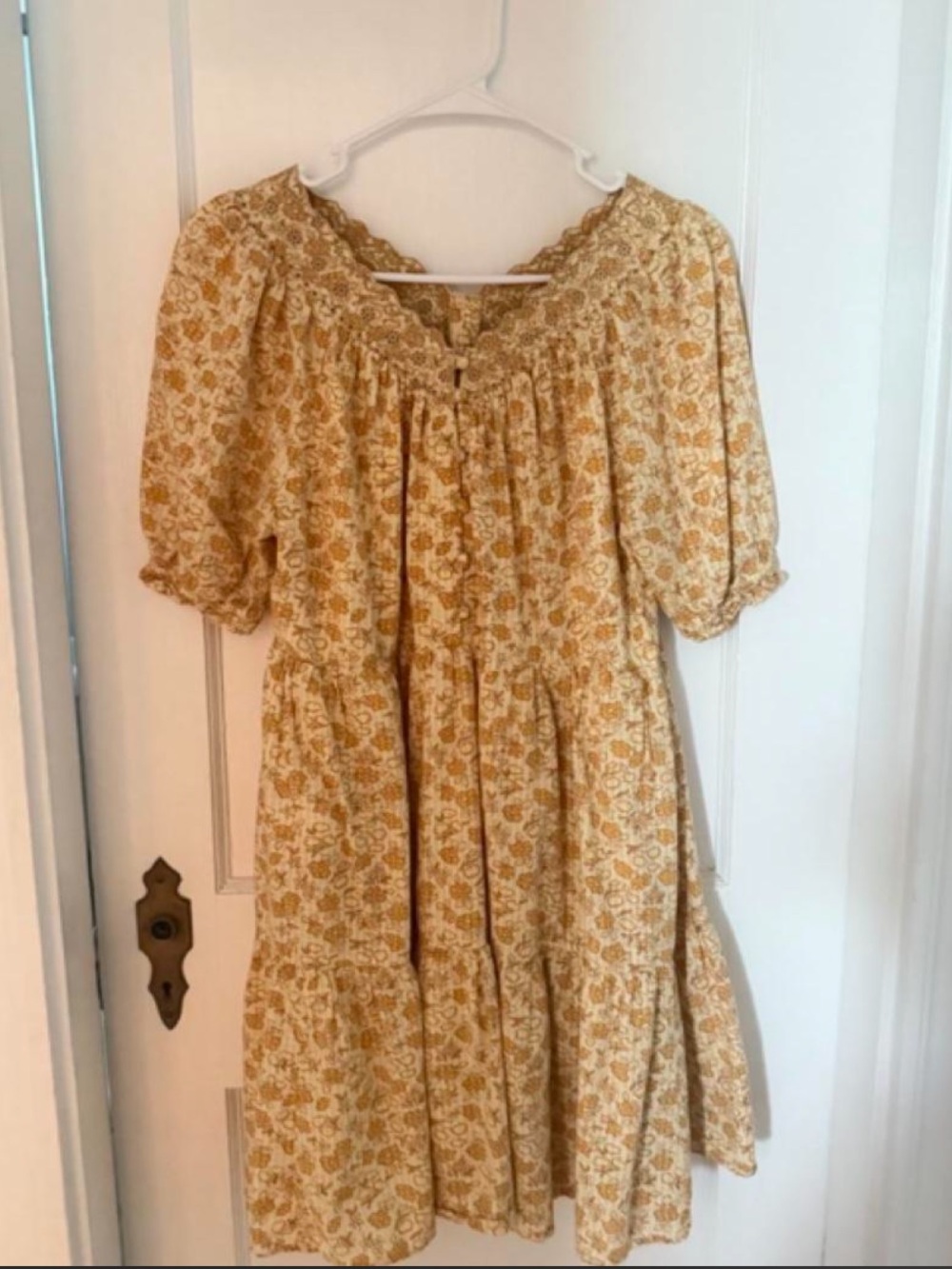 Madewell cotton yellow floral mini dress with lace trim, size S - Picture 3 of 4